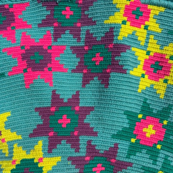 NEW Turquoise Star Flower Woven Beach Shoulder Bag - Picture 6 of 10
